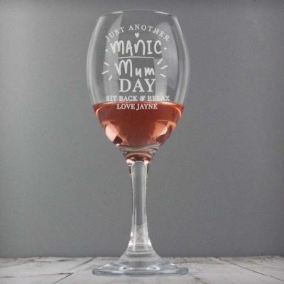 (image for) Personalised Manic Mum Day Wine Glass