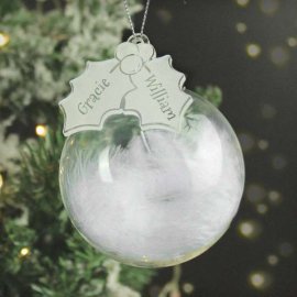 (image for) Personalised Holly Acrylic White Feather Bauble