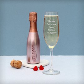 (image for) Personalised Flute & Mini Rose Bottega Prosecco Set