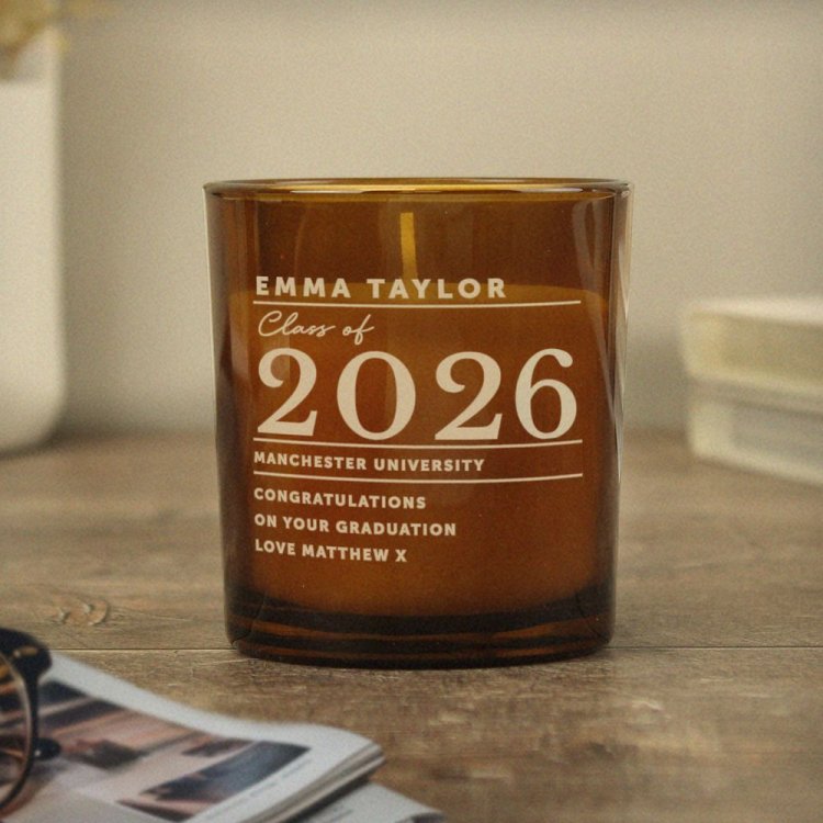 Modal Additional Images for Personalised Graduation Amber Glass Candle