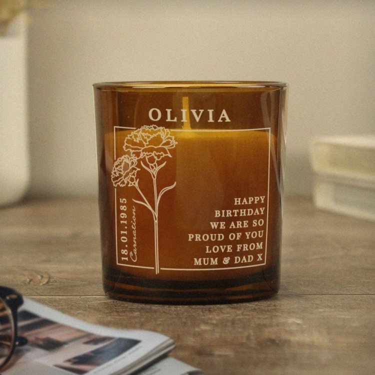 Modal Additional Images for Personalised January Birth Flower Amber Glass Candle