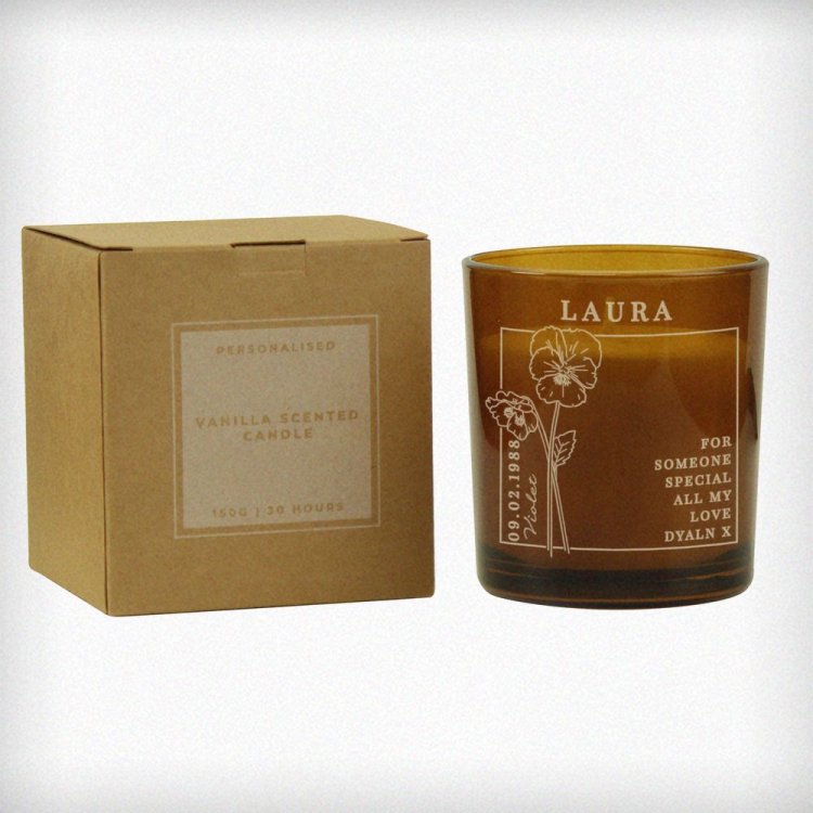 Modal Additional Images for Personalised February Birth Flower Amber Glass Candle