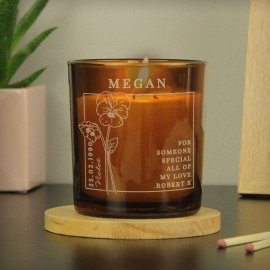 (image for) Personalised February Birth Flower Amber Glass Candle