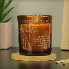 (image for) Personalised March Birth Flower Amber Glass Candle
