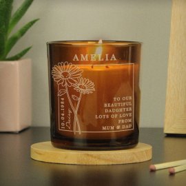 (image for) Personalised April Birth Flower Amber Glass Candle