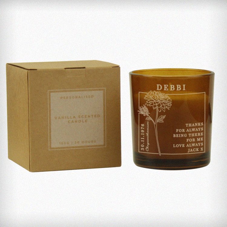 Modal Additional Images for Personalised November Birth Flower Amber Glass Candle