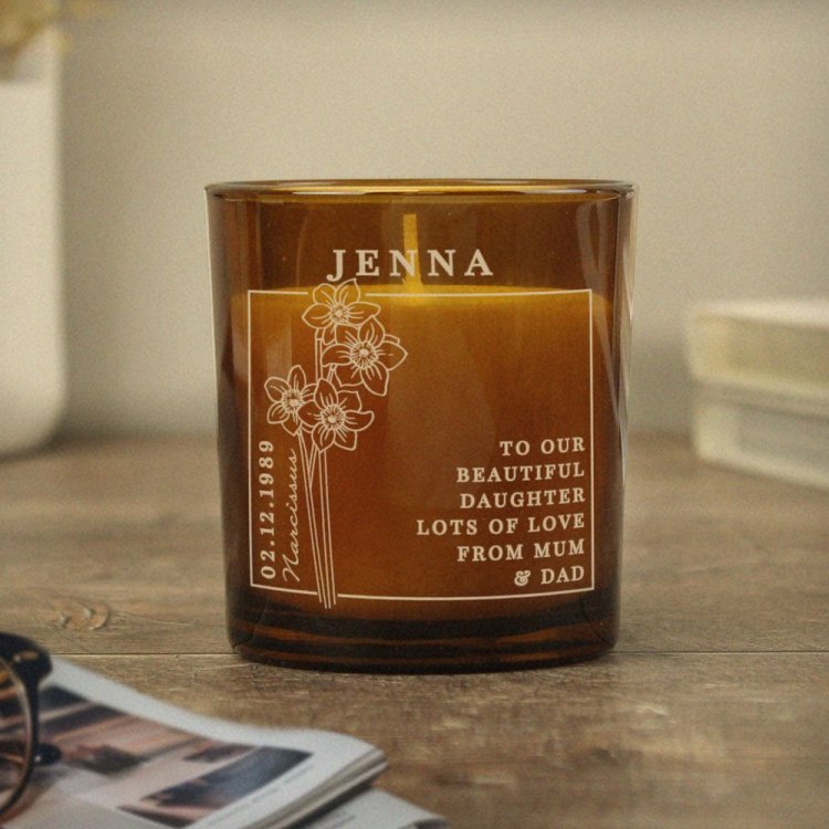 Modal Additional Images for Personalised December Birth Flower Amber Glass Candle