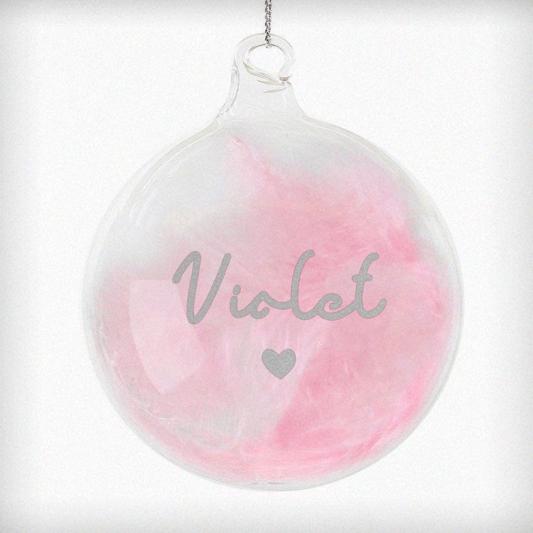 Modal Additional Images for Personalised Pink Feather Silver Heart Glass Bauble
