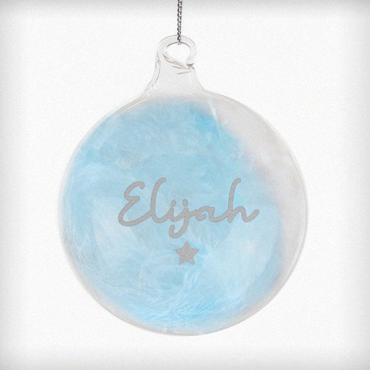 Modal Additional Images for Personalised Blue Feather Silver Star Glass Bauble