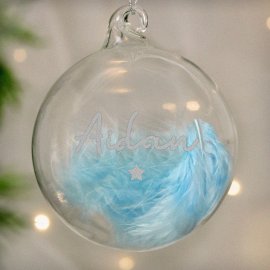 (image for) Personalised Blue Feather Silver Star Glass Bauble