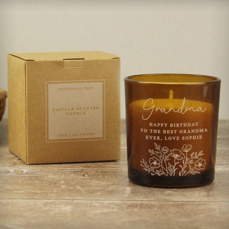 Modal Additional Images for Personalised Wild Flowers Amber Glass Candle