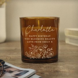(image for) Personalised Wild Flowers Amber Glass Candle