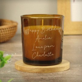(image for) Personalised Engraved Message Amber Glass Candle