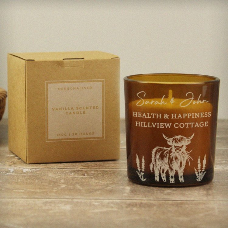 Modal Additional Images for Personalised Engraved Highland Cow Amber Glass Candle