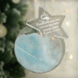 (image for) Personalised Blue Memorial Feather Bauble