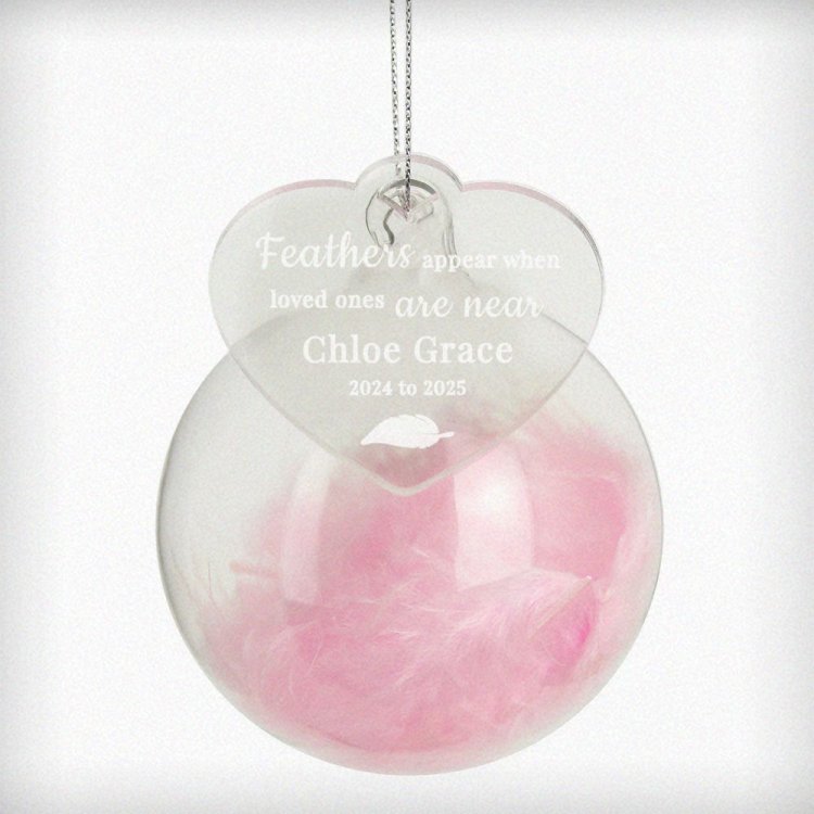Modal Additional Images for Personalised Pink Memorial Feather Bauble
