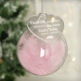 (image for) Personalised Pink Memorial Feather Bauble