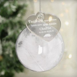 (image for) Personalised White Memorial Feather Bauble
