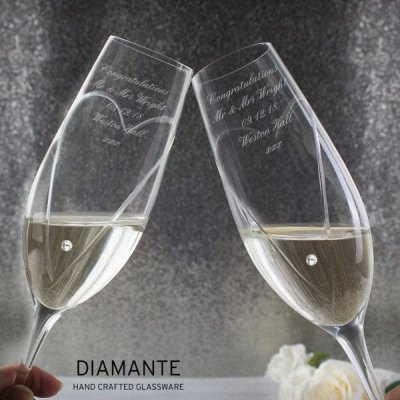 (image for) Personalised Hand Cut Heart Pair of Flutes with Gift Box