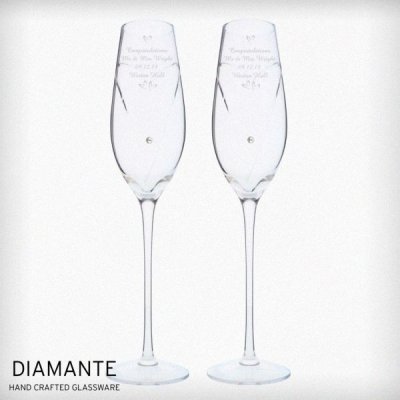 (image for) Personalised Hand Cut Little Hearts Pair of Flutes with Elements with Gift Box