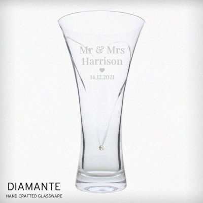 (image for) Personalised Mr & Mrs Large Hand Cut Diamante Heart Vase