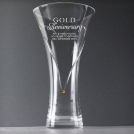 (image for) Personalised Gold Anniversary Large Hand Cut Diamante Heart Vase