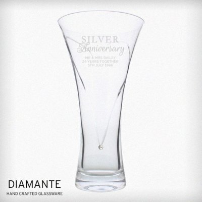 (image for) Personalised Silver Anniversary Large Hand Cut Diamante Heart Vase