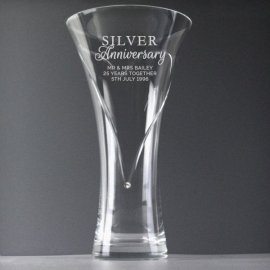 (image for) Personalised Silver Anniversary Large Hand Cut Diamante Heart Vase
