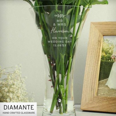 (image for) Personalised Free Text Botanical Hand Cut Diamante Heart Vase