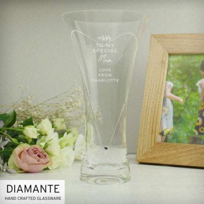 (image for) Personalised Free Text Botanical Hand Cut Diamante Heart Vase