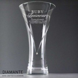 (image for) Personalised Ruby Anniversary Large Hand Cut Diamante Heart Vase
