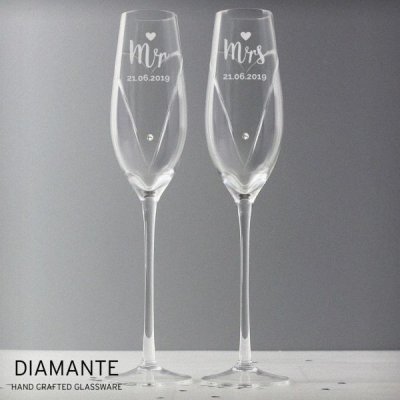 (image for) Personalised Hand Cut Mr & Mrs Pair of Flutes in Gift Box