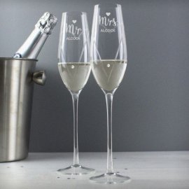 (image for) Personalised Hand Cut Mr & Mrs Pair of Flutes in Gift Box