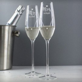(image for) Personalised Hand Cut Mr & Mrs Pair of Flutes in Gift Box