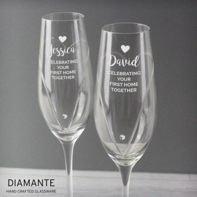 (image for) Personalised Hand Cut Heart Celebration Pair of Flutes with Gift Box