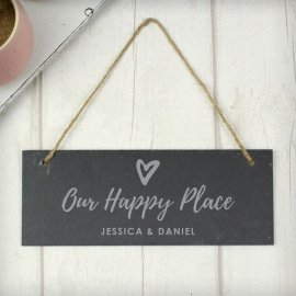 (image for) Personalised Our Happy Place Hanging Slate Plaque