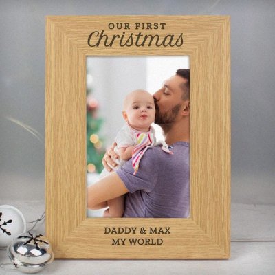 (image for) Personalised 'Our First Christmas' 4x6 Oak Finish Photo Frame