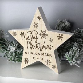 (image for) Personalised Merry Christmas Rustic Wooden Star Decoration