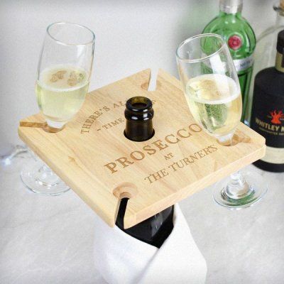 (image for) Personalised Prosecco Four Prosecco flute Holder & Bottle Butler