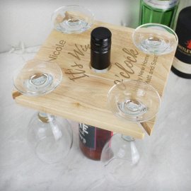 (image for) Personalised Wine O'clock Four Wine Glass Holder & Bottle Butler
