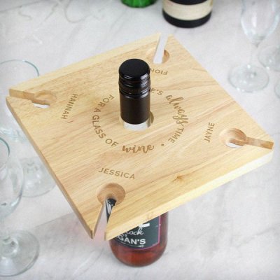 (image for) Personalised ...Time For a Glass of Wine Four Wine Glass Holder & Bottle Butler