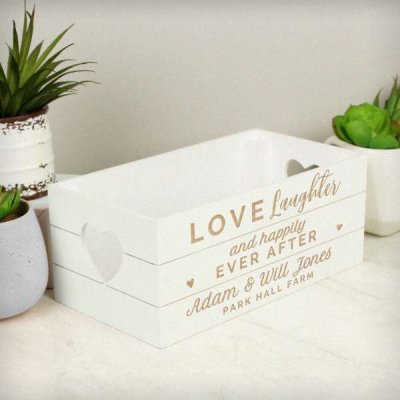 (image for) Personalised Love Laughter & ... White Wooden Crate