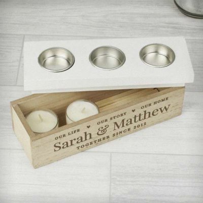 (image for) Personalised Our Life Story & Home Triple Tea Light Box