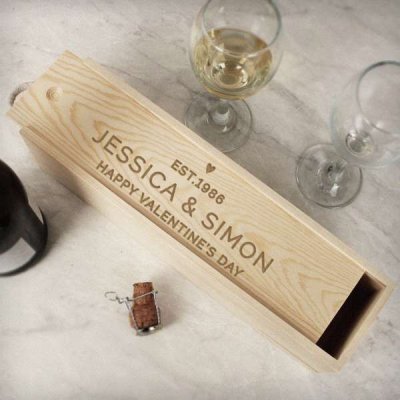(image for) Personalised Love Heart Wooden Wine Bottle Box