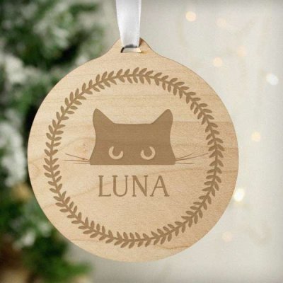 (image for) Personalised Cat Round Wooden Bauble