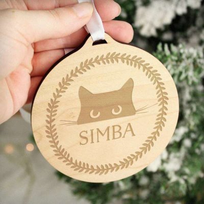 (image for) Personalised Cat Round Wooden Bauble