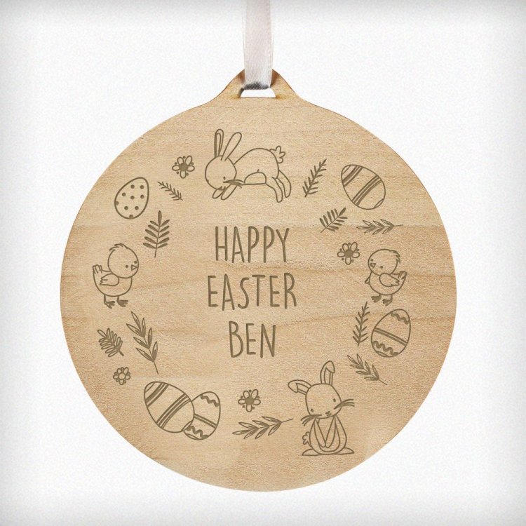 Modal Additional Images for Personalised Happy Easter Wooden Decoration