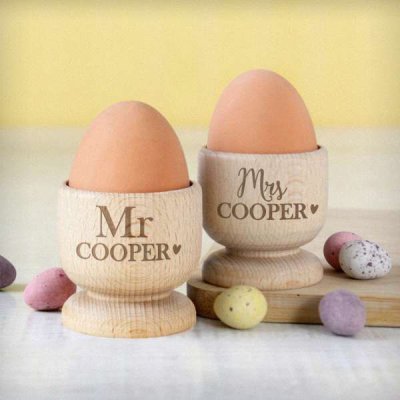 (image for) Personalised Couples Wooden Egg Cup Set