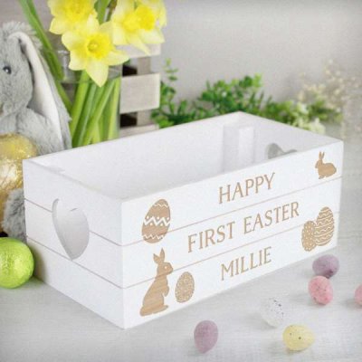 (image for) Personalised Easter Bunny White Wooden Crate