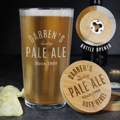 (image for) Personalised Free Text Bamboo Bottle Opener Coaster and Pint Glass